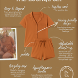 Terracotta lounge set with text highlighting features on a brown background, featuring the brand 'Boots and Honey'.
